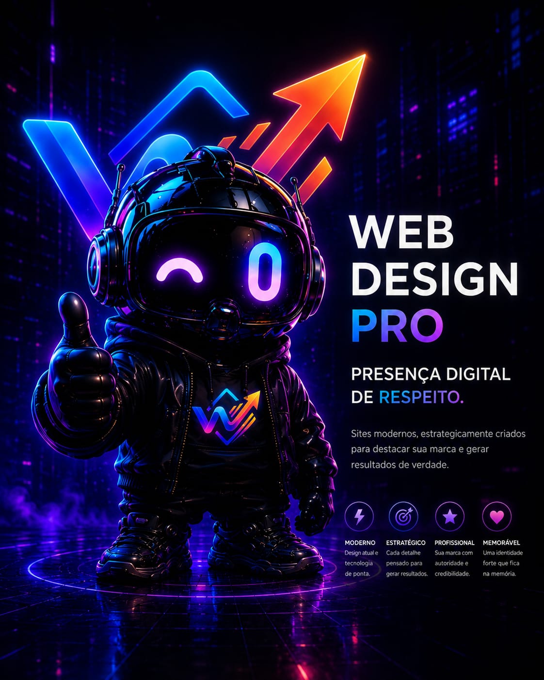 WEBBÔ representando a Web Design Pro
